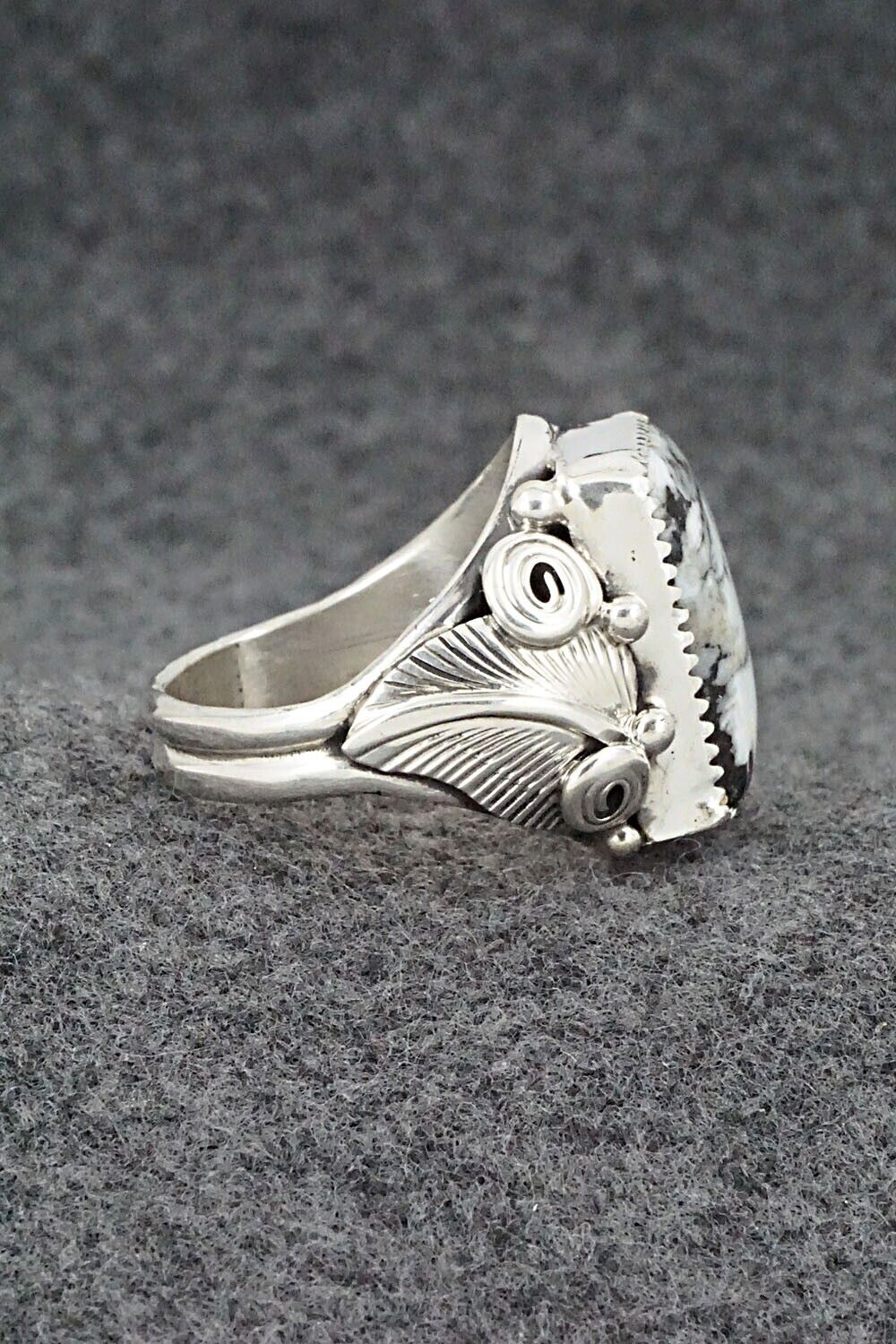 White Buffalo & Sterling Silver Ring - Darrell Morgan - Size 12.5