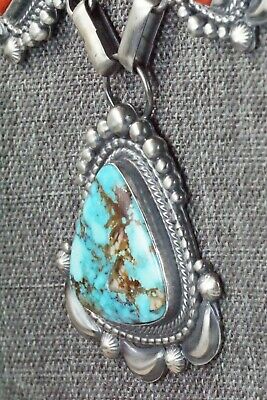 Turquoise, Coral & Sterling Silver Necklace and Earrings - Tom Lewis