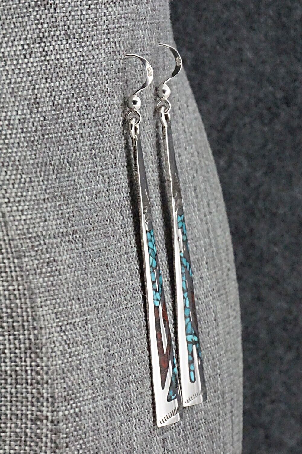 Turquoise, Coral & Sterling Silver Earrings - Jolene Yazzie