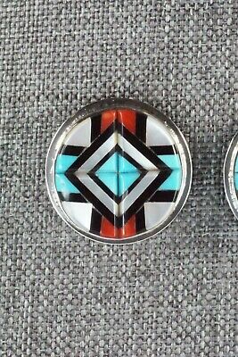 Multi Stone Inlay & Sterling Silver Earrings - Yelmo Natachu - High Lonesome Trading