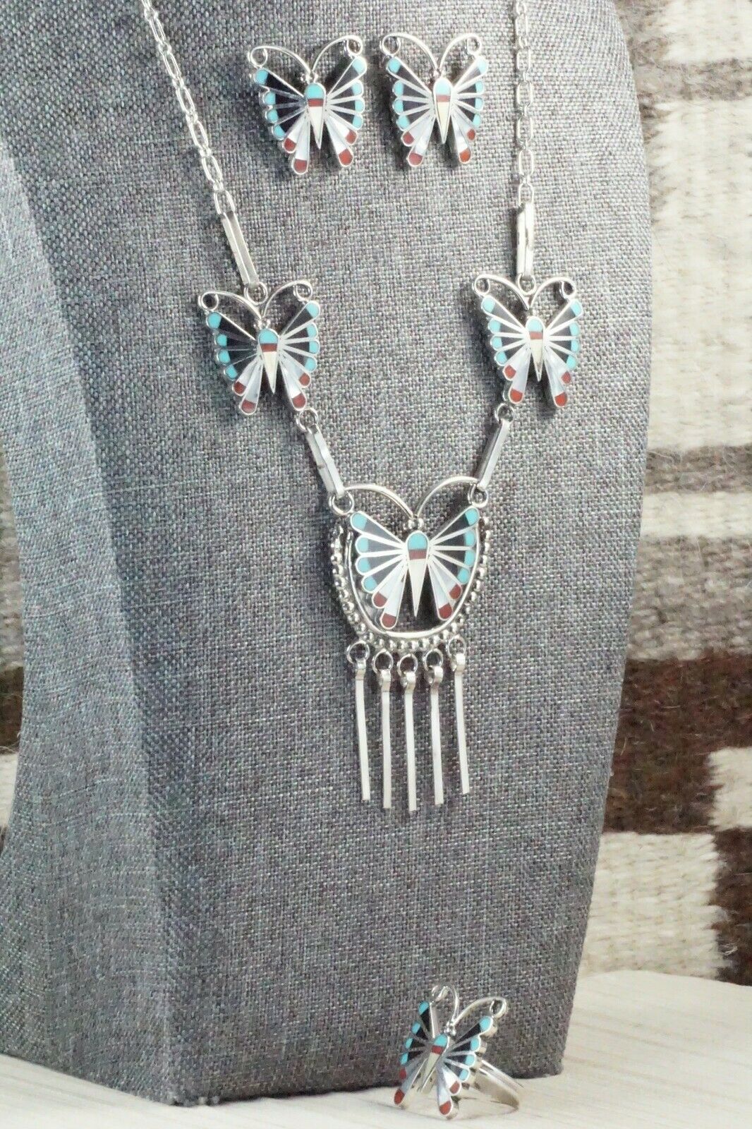 Turquoise, Mother of Pearl & Sterling Silver Inlay Jewelry Set - Adrian Wallace