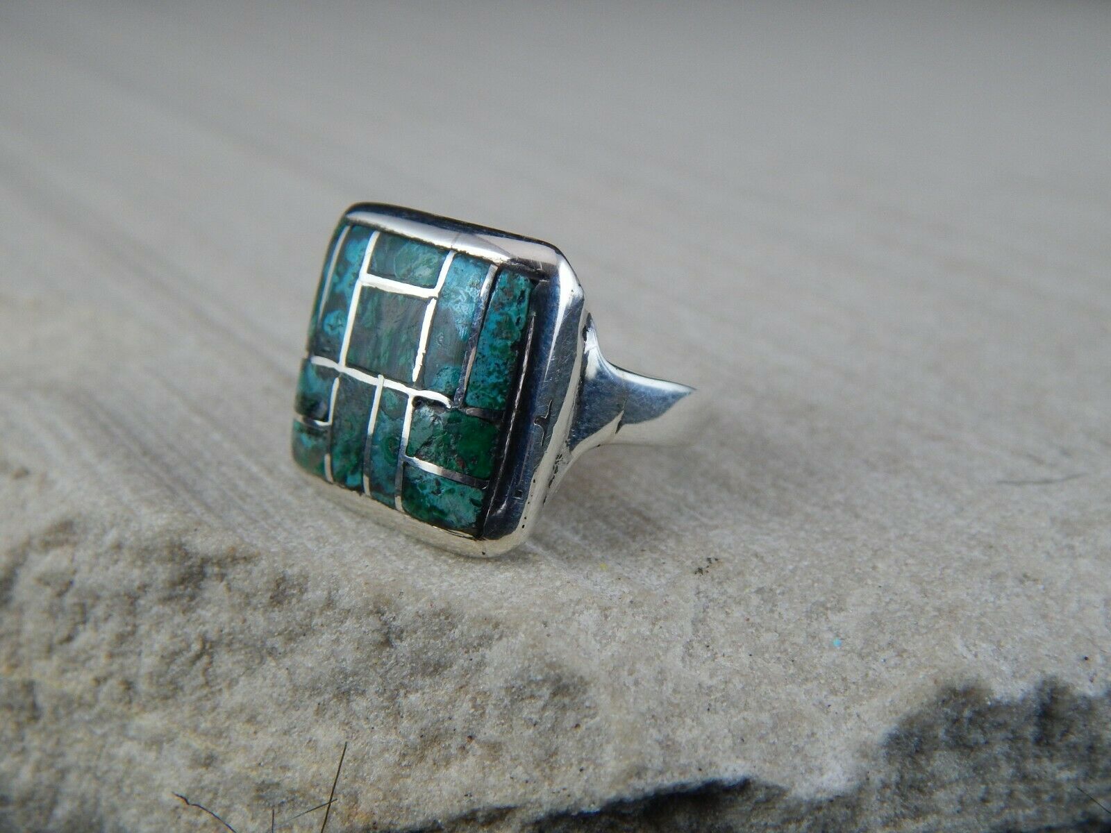 Zuni Chryscolla and Sterling Silver Ring - Ernest Mackel - Size 7.75 - High Lonesome Trading