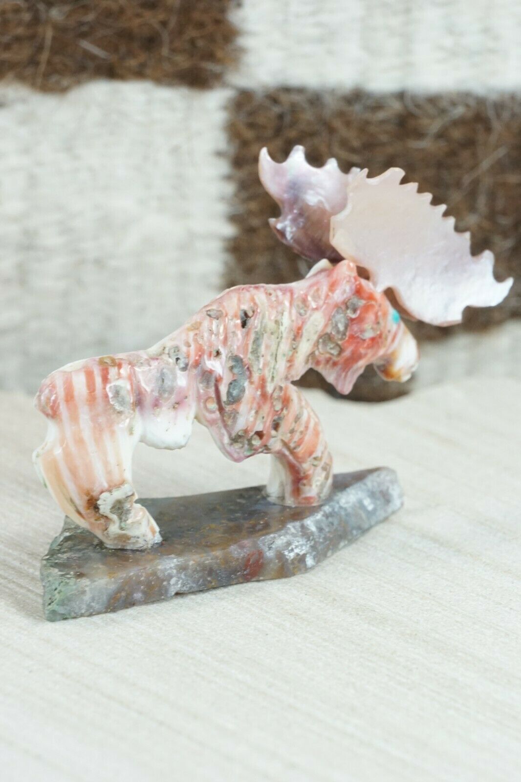 Spiny Oyster Moose Zuni Fetish Carving - Jonas Hastito
