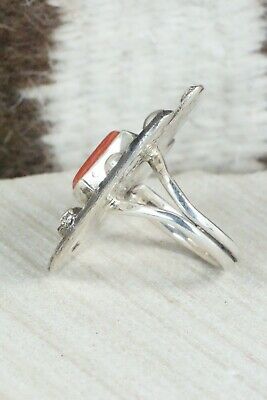 Coral & Sterling Silver Ring - Delbert Arviso - 8.25