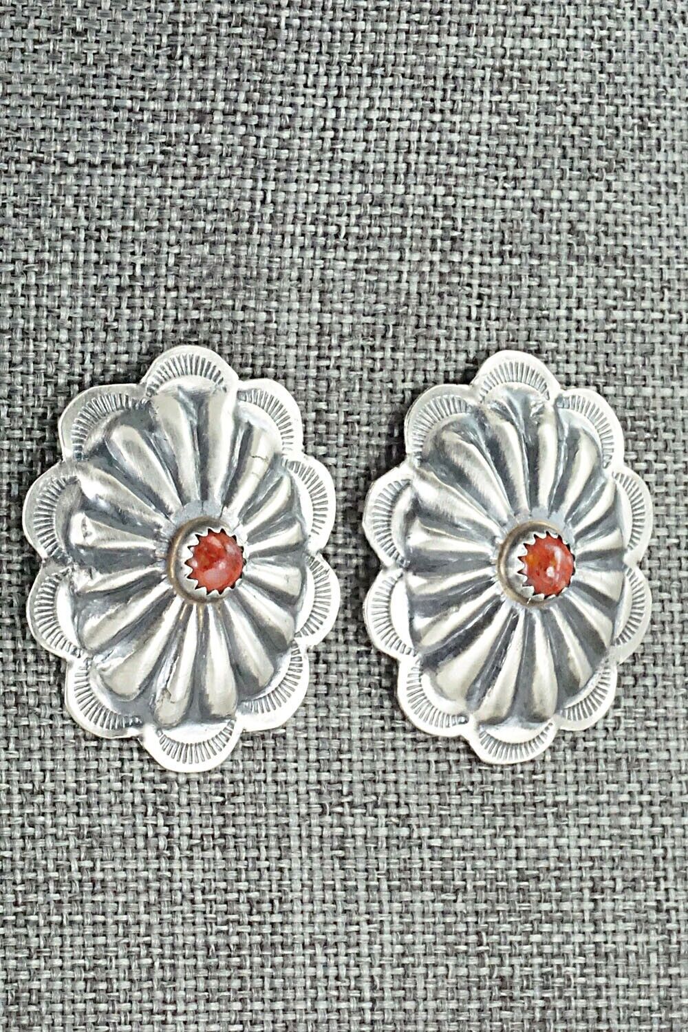 Spiny Oyster & Sterling Silver Earrings - Joan Begay