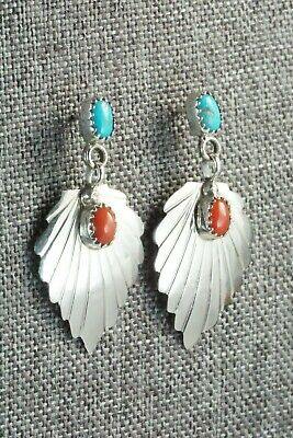 Turquoise, Coral & Sterling Silver Earrings - Genevieve Frank - High Lonesome Trading