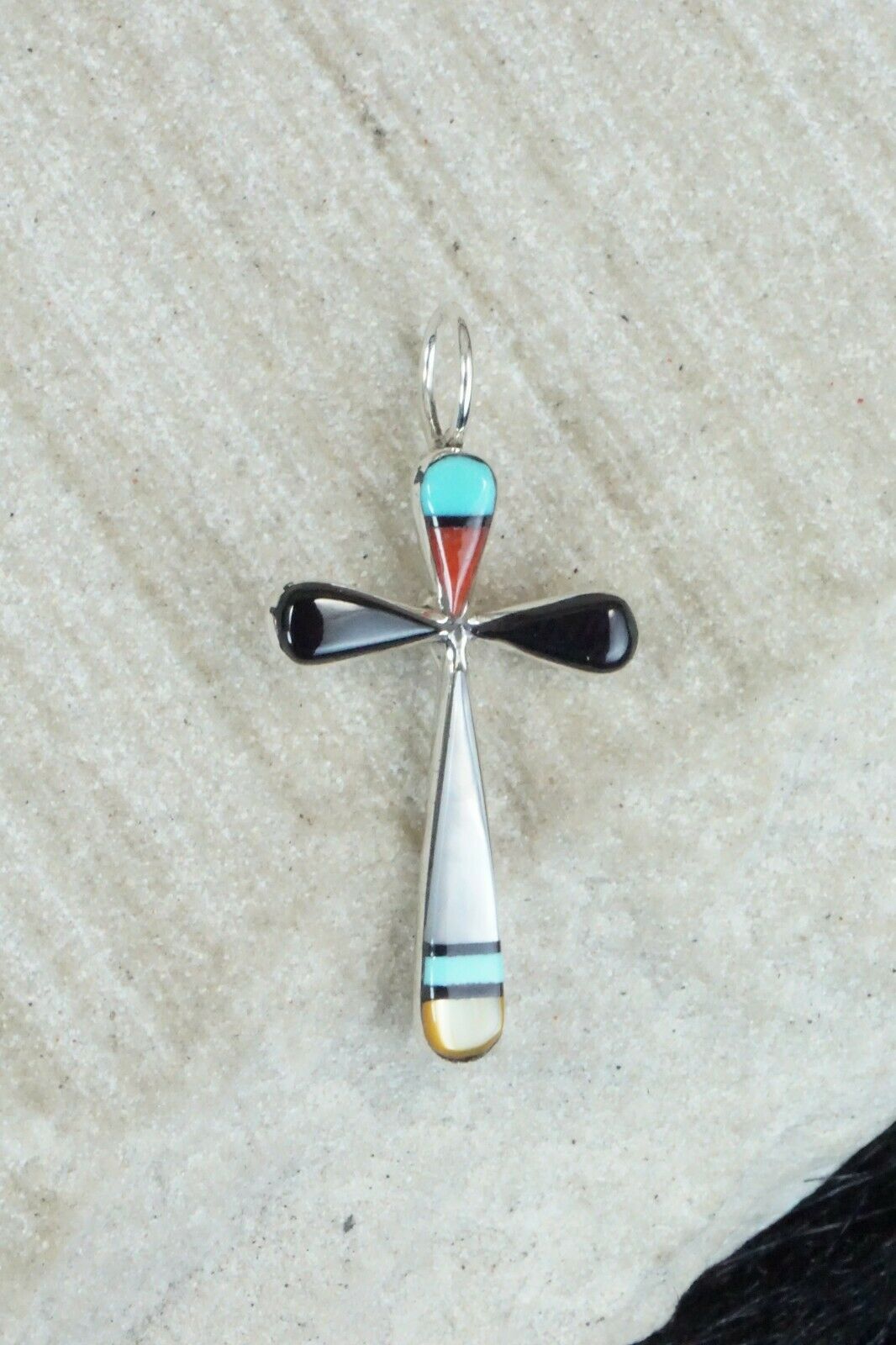 Multi Stone & Sterling Silver Cross Pendant - Lynette Bowannie