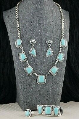 Navajo Turquoise & Sterling Silver Necklace Set - Raymond Delgarito - High Lonesome Trading