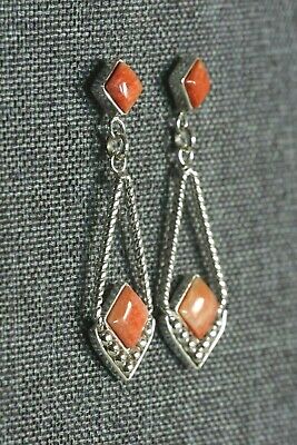 Navajo Spiny Oyster and Sterling Silver Earrings - Lyle Booqua - High Lonesome Trading