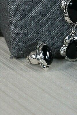 Navajo Onyx & Sterling Silver Jewelry Set - Clem Nalwood - High Lonesome Trading