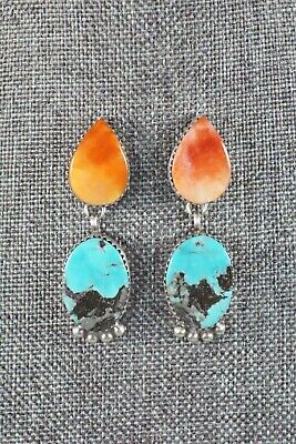 Navajo Turquoise, Spiny Oyster & Sterling Silver Earrings - Selina Warner