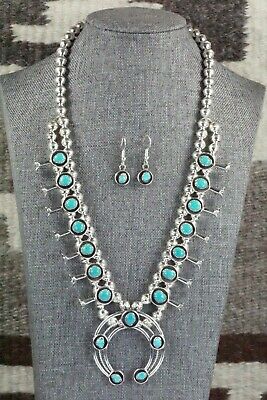 Turquoise & Sterling Silver Squash Blossom and Earrings - Phil Garcia