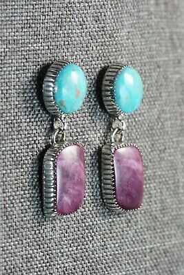 Navajo Turquoise & Spiny Oyster Sterling Silver Earrings - Alvin Joe