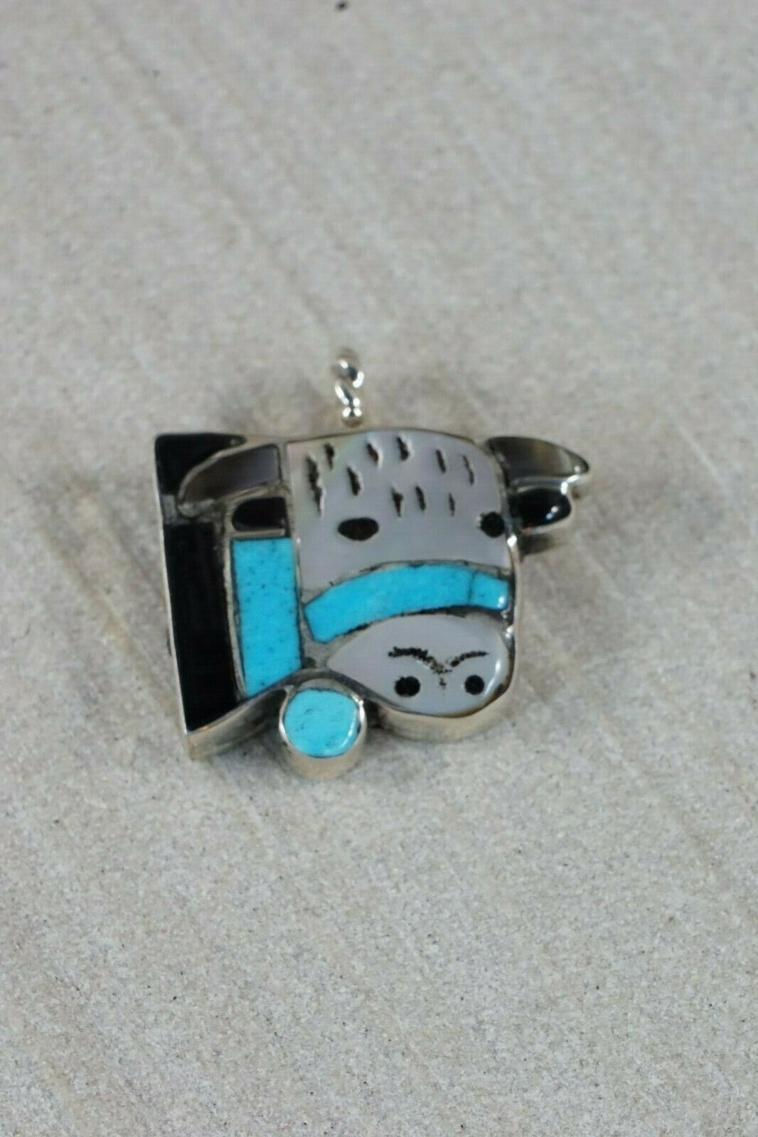 Zuni Turquoise & Mother of Pearl Sterling Silver Cow Pendant - Robbie Zunie - High Lonesome Trading