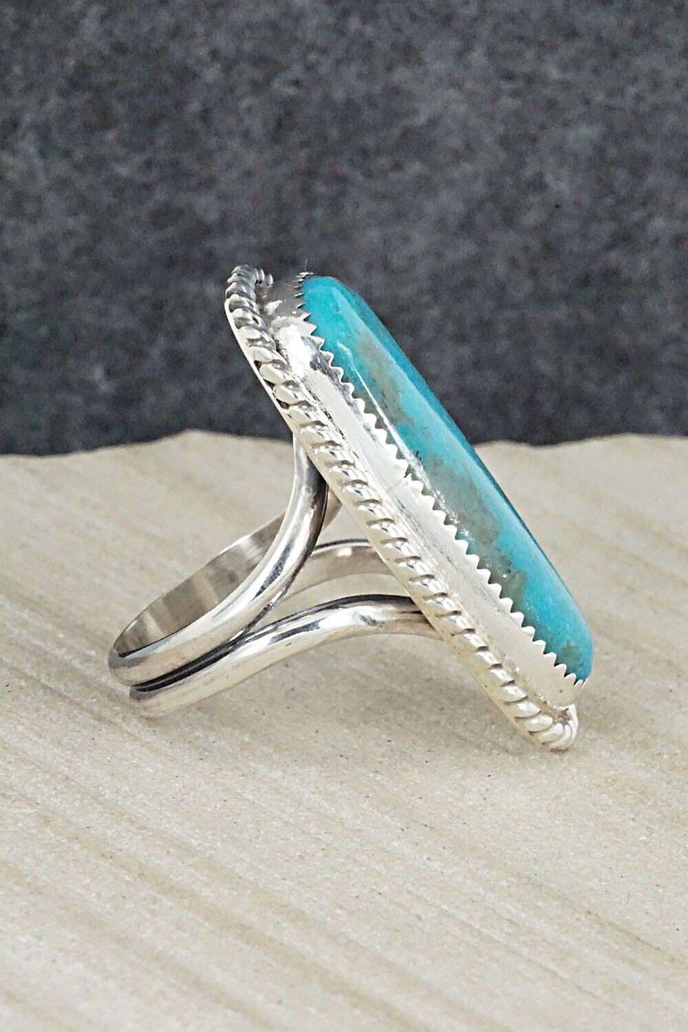 Turquoise & Sterling Silver Ring - Leslie Nez - Size 9.5