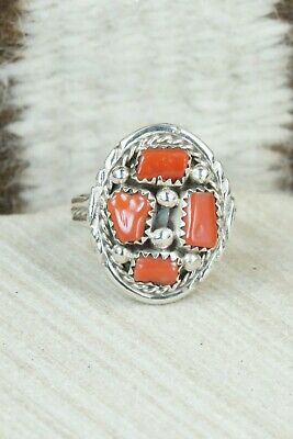 Coral and Sterling Silver Ring - Melvin Chee - Size 10