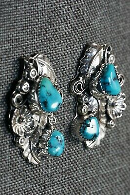 Navajo Turquoise and Sterling Silver Earrings - Harry Yazzie - High Lonesome Trading