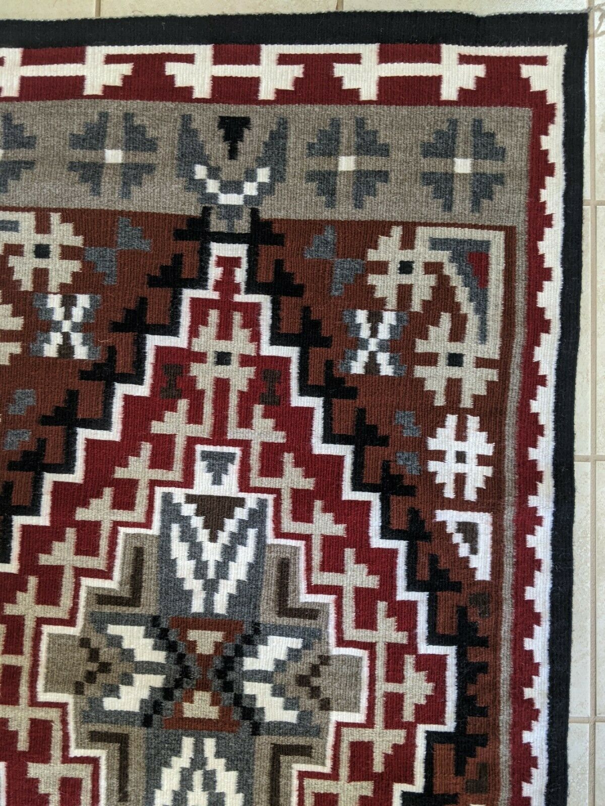 Navajo Handwoven Two Grey Hills Rug - 64in x 34in - Rena Cody