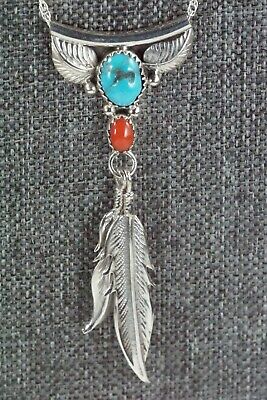 Turquoise, Coral & Sterling Silver Necklace - Sharon McCarthy