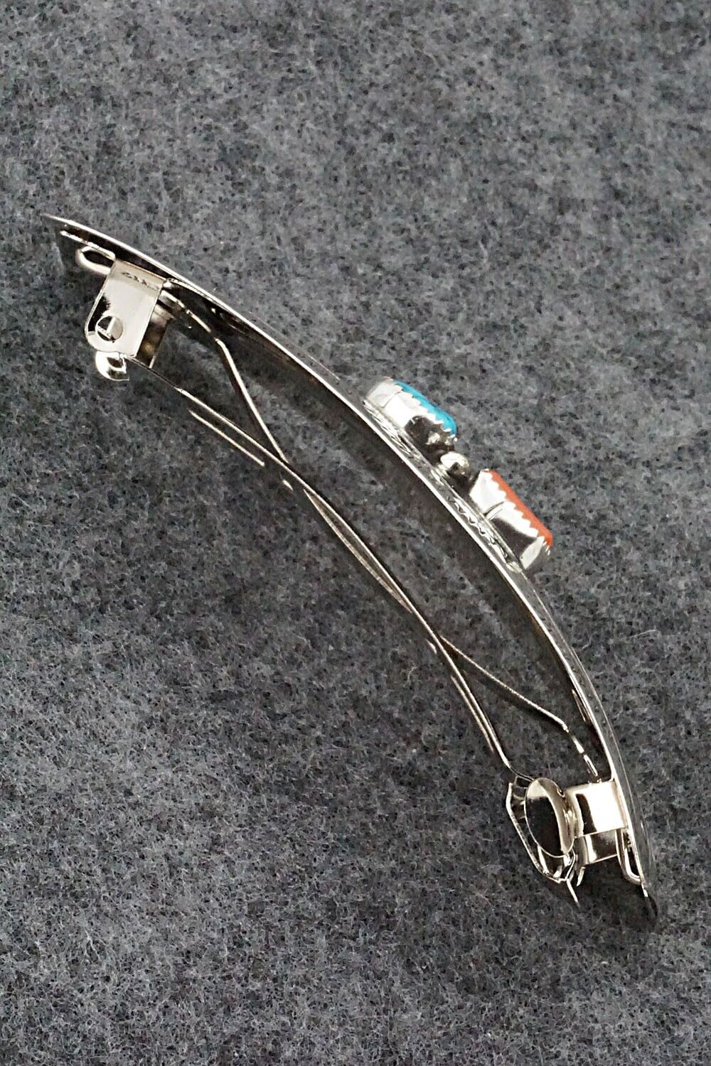 Turquoise, Coral & Sterling Silver Hair Barrette - Joann Silver