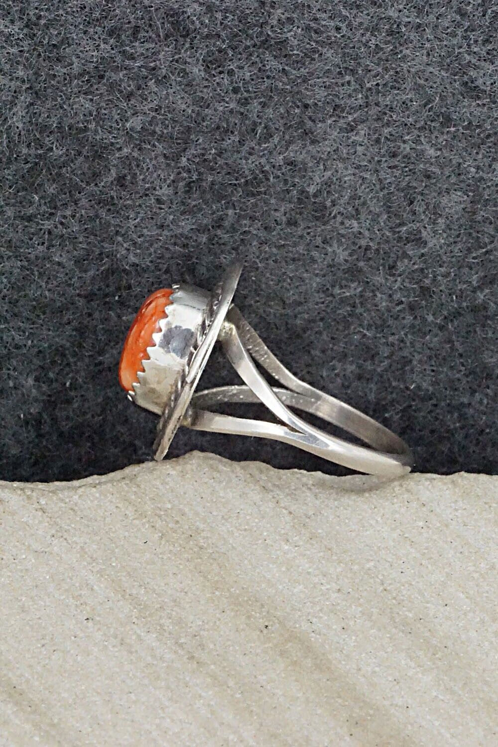 Spiny Oyster & Sterling Silver Ring - Freda Martinez - Size 8