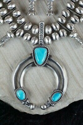 Turquoise & Sterling Silver Squash Blossom & Earrings - Chris Hale