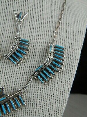 Zuni Turquoise & Sterling Silver Necklace & Earring Set - Samantha Waatsa Zuni - High Lonesome Trading