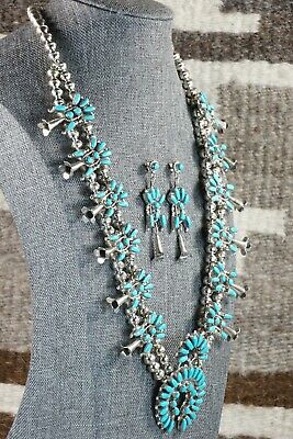 Zuni Turquoise & Sterling Silver Squash Blossom Set - Vie Bobelu