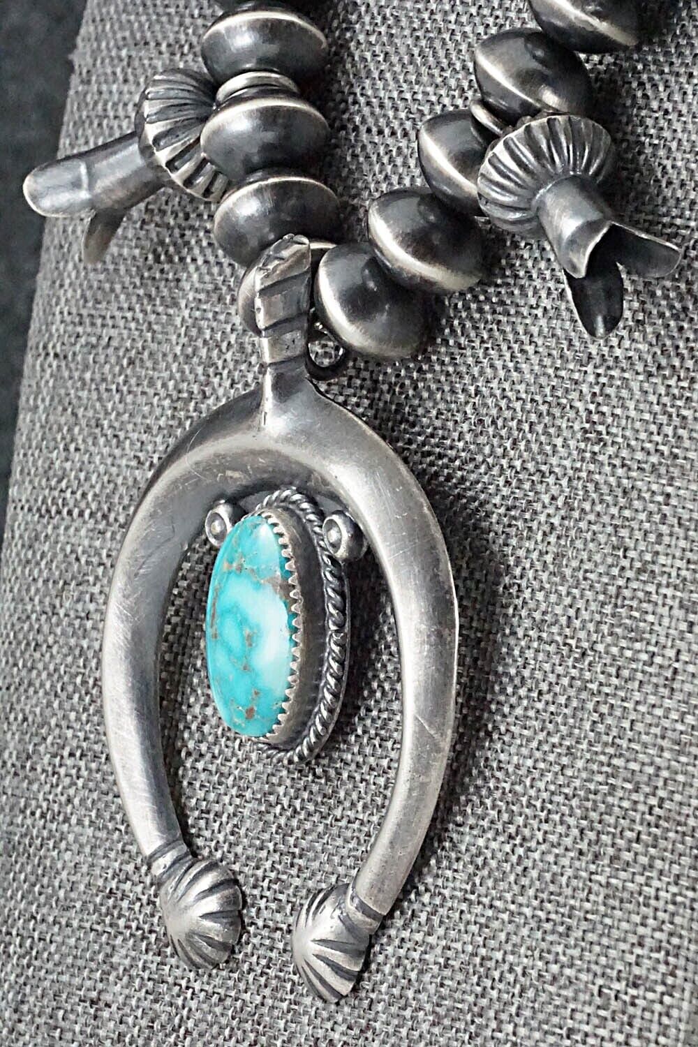 Turquoise & Sterling Silver Navajo Pearl Squash Blossom Necklace - Presley Haley