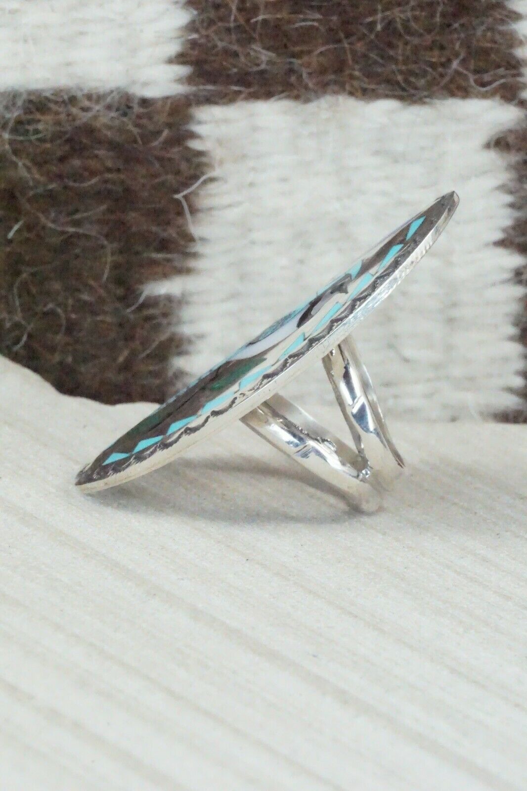Inlay Turquoise & Sterling Silver Ring - Quintin Quam - Size 6.75