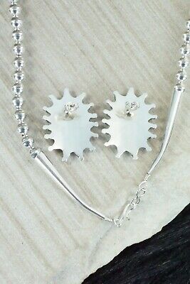Turquoise & Sterling Silver Squash Blossom and Earrings - Nathaniel Nez