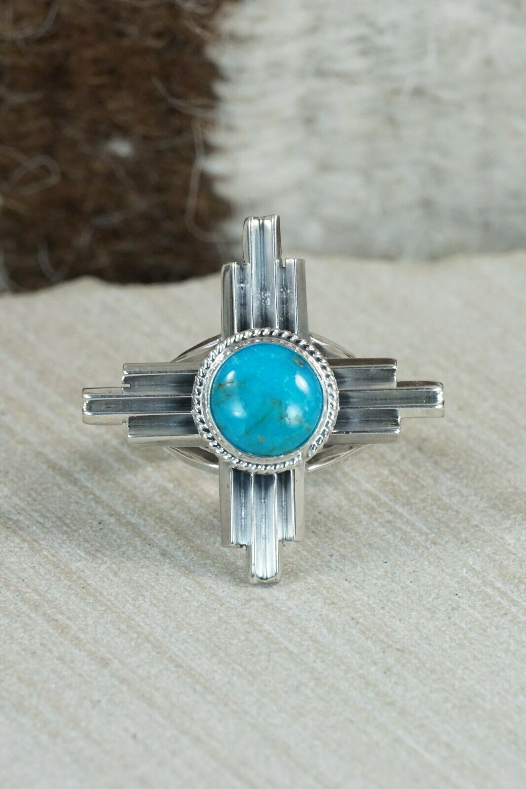 Navajo Turquoise and Sterling Silver Ring - Bobby Platero - Size 7.75