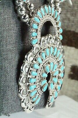 Turquoise & Sterling Silver Squash Blossom and Earrings - Alicia Wilson