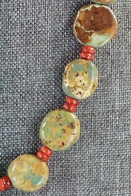 Turquoise, Coral & Sterling Silver Necklace - Navajo
