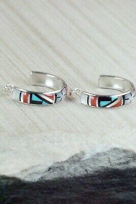 Multi Stone Inlay & Sterling Silver Hoop Earrings - Delberta Boone - High Lonesome Trading