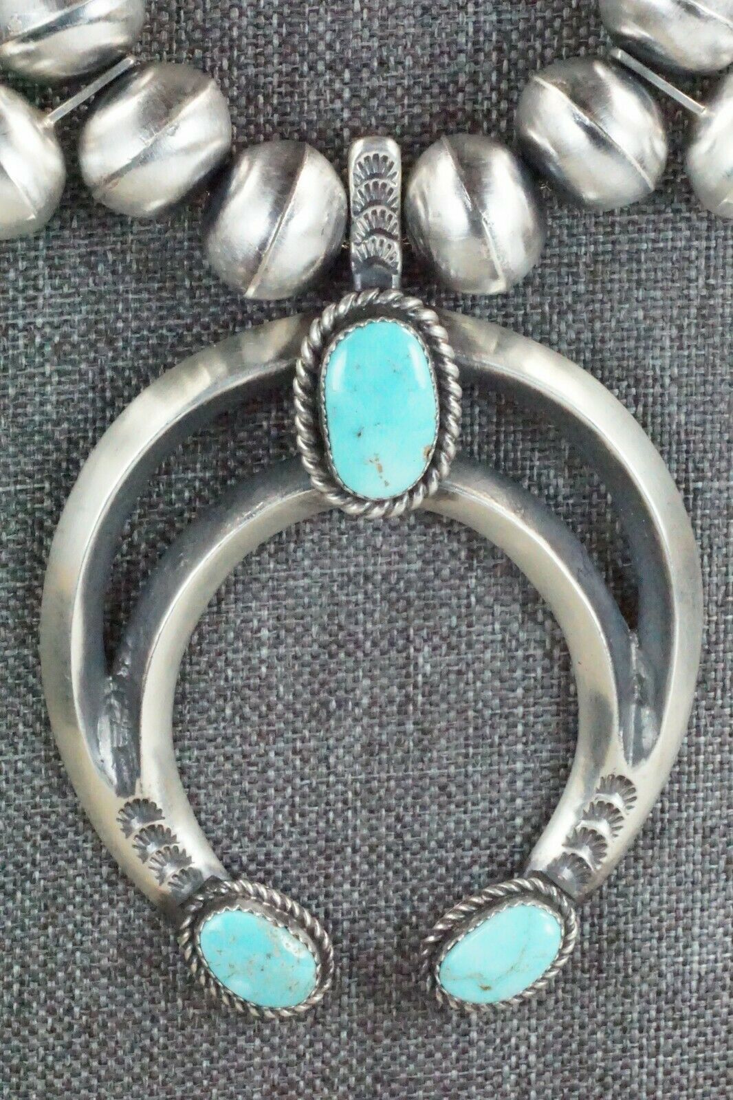 Turquoise & Sterling Silver Squash Blossom & Earrings - Chris Hale - High Lonesome Trading
