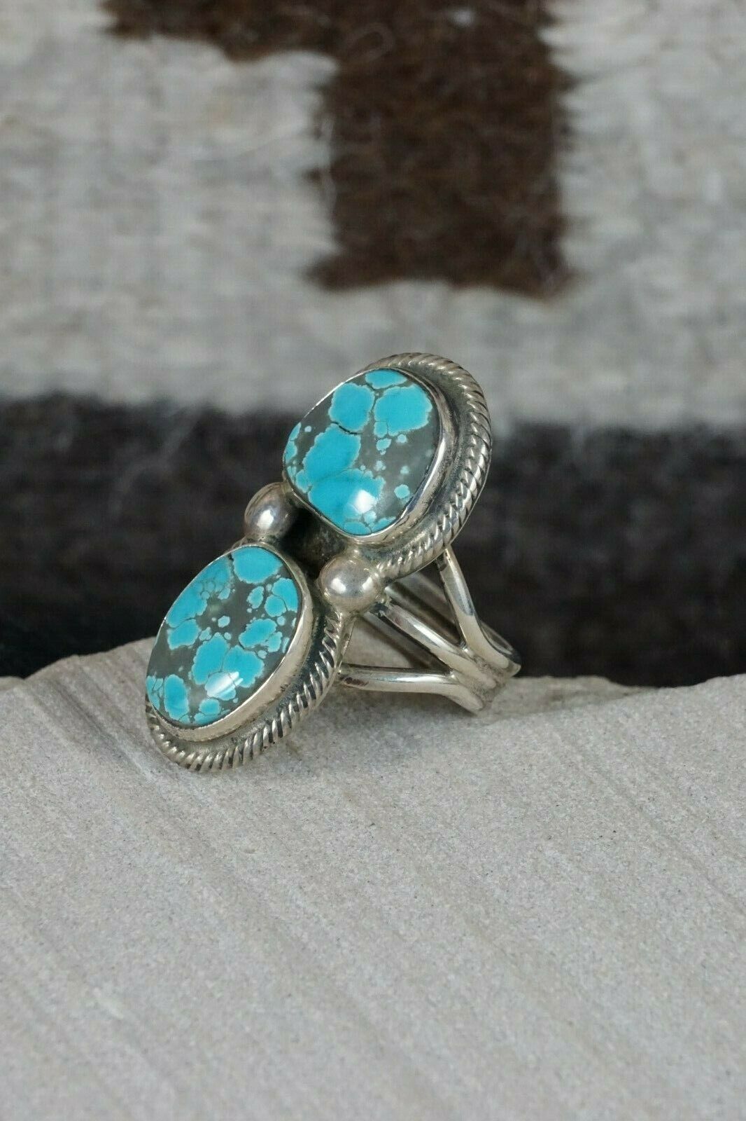 Navajo Turquoise and Sterling Silver Ring - Rick Martinez - Size 9 - High Lonesome Trading