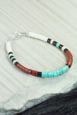 Turquoise, Shell & Sterling Silver Bracelet - Torevia Crespin - High Lonesome Trading