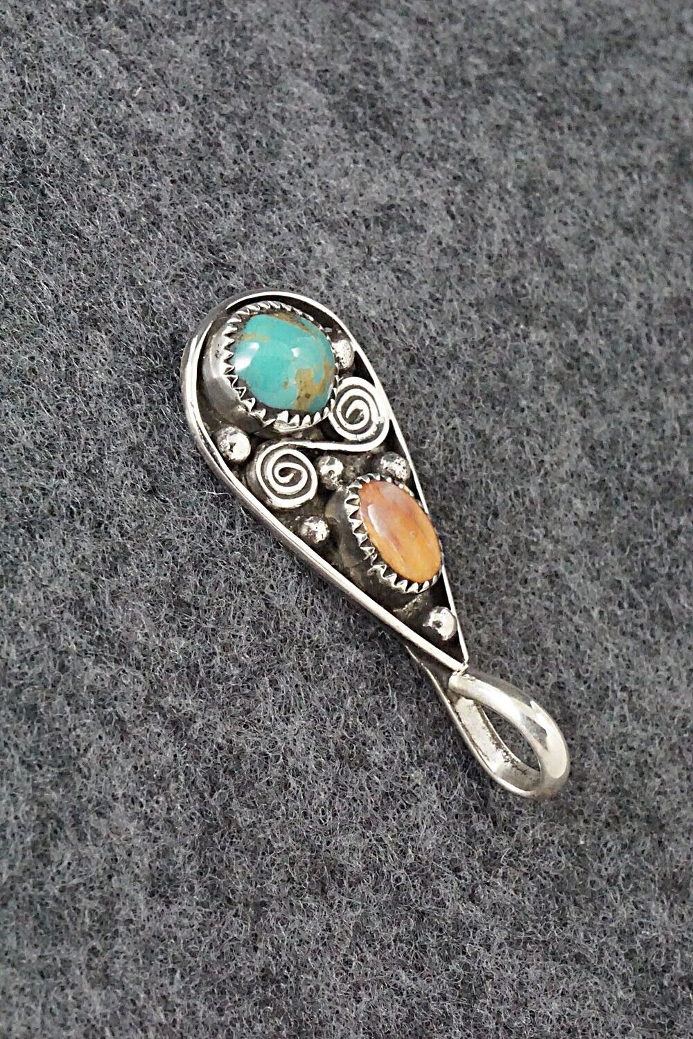 Turquoise, Spiny Oyster & Sterling Silver Pendant - Priscilla Reeder