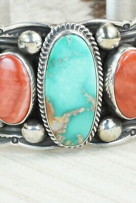 Spiny Oyster, Turquoise & Sterling Silver Bracelet - Guy Hoskie
