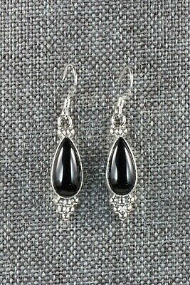 Navajo Onyx & Sterling Silver Earrings - Judy Largo - High Lonesome Trading