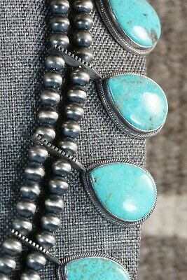 Navajo Turquoise & Sterling Silver Squash Blossom and Earrings - Tom Lewis - High Lonesome Trading