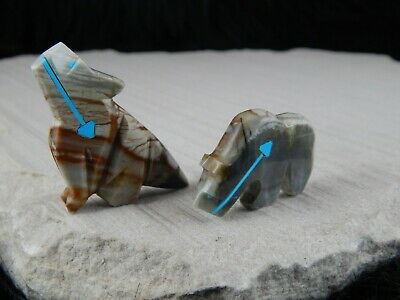 Coyote and Bear Zuni Fetish Carving - Kenric Laiwakete - High Lonesome Trading