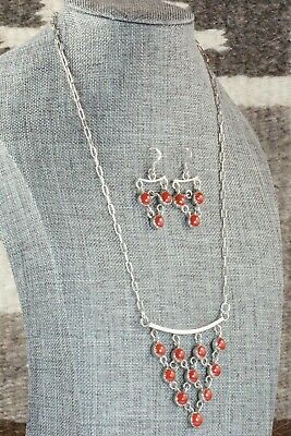 Coral & Sterling Silver Necklace and Earrings - Anthony Skeets