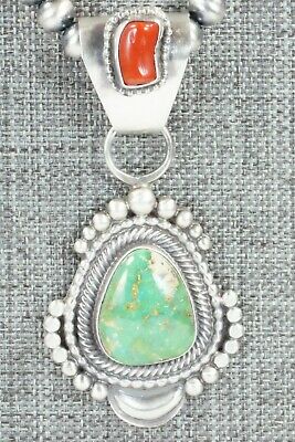 Turquoise, Coral Pendant & Sterling Silver Necklace - Tom Lewis