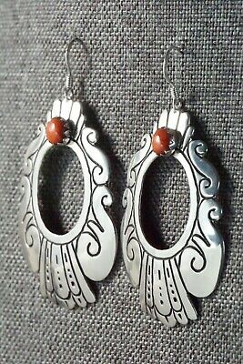 Navajo Coral & Sterling Silver Earrings - Richard Singer