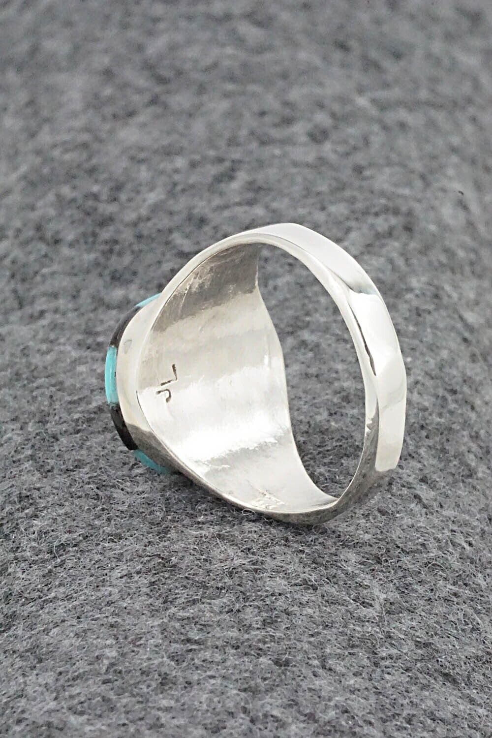 Turquoise, Onyx & Sterling Silver Ring - Johnson Laweka - Size 10.5