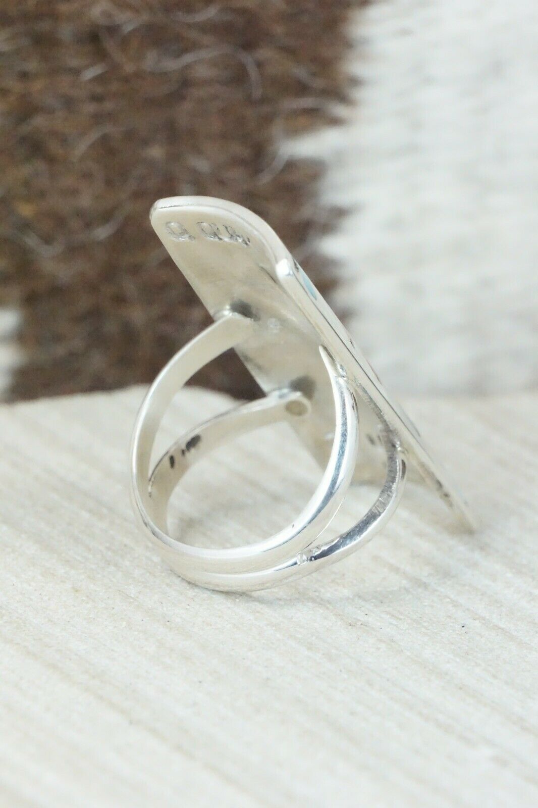Multi Stone Inlay & Sterling Silver Ring - Quintin Quam Sr - Size 7.25
