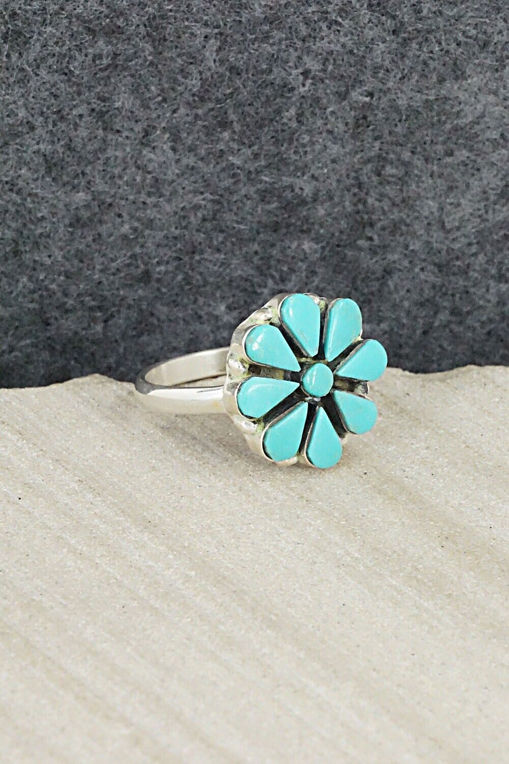 Turquoise & Sterling Silver Ring - Arlo Kanteena - Size 8.25