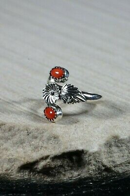 Navajo Coral and Sterling Silver Ring - Roger Pino - Size 7.5 - High Lonesome Trading